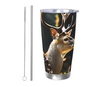 HJBNW Tumbler da 590 ml in acciaio inossidabile con coperchio e cannuccia a doppia parete isolata sottovuoto tazza da caffè da viaggio cervo in selvaggio tazze da caffè riutilizzabili tazza da viaggio