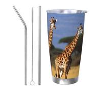 HJBNW Tumbler da 590 ml in acciaio inossidabile con coperchio e cannuccia a doppia parete isolata sottovuoto tazza da caffè da viaggio Africa Wildlife Giraffe tazza da caffè riutilizzabile tazza da