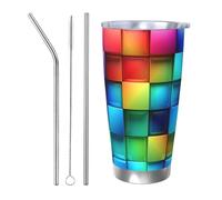 HJBNW Tumbler da 590 ml in acciaio inossidabile con coperchio e cannuccia a doppia parete isolata sottovuoto tazza da caffè da viaggio arcobaleno colore plaid tazze da caffè riutilizzabili tazza da