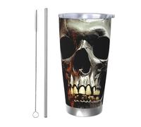 HJBNW Tumbler da 590 ml in acciaio inossidabile con coperchio e cannuccia a doppia parete isolata sottovuoto tazza da caffè da viaggio inquietante teschio spaventoso tazze da caffè tazza da viaggio