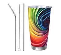 HJBNW Tumbler da 590 ml in acciaio inossidabile con coperchio e cannuccia a doppia parete isolata sottovuoto tazza da caffè arcobaleno a spirale tazze da caffè riutilizzabili tazza da viaggio tazza