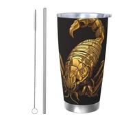HJBNW Tumbler da 590 ml in acciaio inossidabile con coperchio e cannuccia a doppia parete isolata sottovuoto tazza da caffè da viaggio scorpione oro tazze da caffè riutilizzabili tazza da viaggio