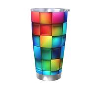 HJBNW Tumbler da 590 ml in acciaio inossidabile con coperchio e cannuccia a doppia parete isolata sottovuoto tazza da caffè da viaggio arcobaleno colore plaid tazze da caffè riutilizzabili tazza da