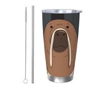 HJBNW Tumbler da 590 ml in acciaio inossidabile con coperchio e cannuccia a doppia parete isolata sottovuoto tazza da caffè tricheco tazze da caffè tazze da viaggio riutilizzabile tazza termica