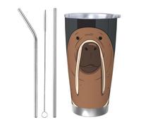 HJBNW Tumbler da 590 ml in acciaio inossidabile con coperchio e cannuccia a doppia parete isolata sottovuoto tazza da caffè tricheco tazze da caffè tazze da viaggio riutilizzabile tazza termica