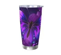 HJBNW Tumbler da 590 ml in acciaio inossidabile con coperchio e cannuccia a doppia parete isolata sottovuoto tazza da caffè viola farfalla caffè tazze riutilizzabili tazza da viaggio tazza termica