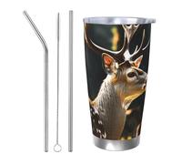 HJBNW Tumbler da 590 ml in acciaio inossidabile con coperchio e cannuccia a doppia parete isolata sottovuoto tazza da caffè da viaggio cervo in selvaggio tazze da caffè riutilizzabili tazza da viaggio