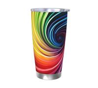 HJBNW Tumbler da 590 ml in acciaio inossidabile con coperchio e cannuccia a doppia parete isolata sottovuoto tazza da caffè arcobaleno a spirale tazze da caffè riutilizzabili tazza da viaggio tazza