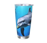 HJBNW Tumbler da 590 ml in acciaio inossidabile con coperchio e cannuccia a doppia parete isolata sottovuoto tazza da caffè da viaggio delfino nella barriera corallina tazze da caffè riutilizzabili