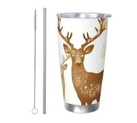HJBNW Tumbler da 590 ml in acciaio inossidabile con coperchio e cannuccia a doppia parete isolata sottovuoto tazza da caffè da viaggio natalizia decorare e cervo tazze da caffè riutilizzabili tazza da