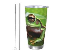 HJBNW Tumbler da 590 ml in acciaio inossidabile con coperchio e cannuccia doppia parete isolata sottovuoto tazza da caffè da viaggio verde rana le foglie tazze da caffè riutilizzabili tazza da viaggio