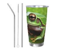 HJBNW Tumbler da 590 ml in acciaio inossidabile con coperchio e cannuccia doppia parete isolata sottovuoto tazza da caffè da viaggio verde rana le foglie tazze da caffè riutilizzabili tazza da viaggio