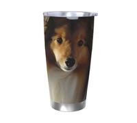 HJBNW Tumbler da 590 ml in acciaio inossidabile con coperchio e cannuccia doppia parete isolata sottovuoto tazza da caffè da viaggio carino cane shetland tazze da caffè riutilizzabile tazza da viaggio