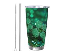 HJBNW Tumbler da 590 ml in acciaio inossidabile con coperchio e cannuccia doppia parete isolata sottovuoto tazza da caffè da viaggio verde scintillante primavera tazza da caffè riutilizzabile tazza da