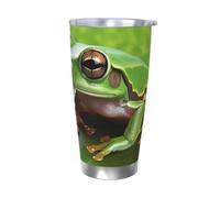HJBNW Tumbler da 590 ml in acciaio inossidabile con coperchio e cannuccia doppia parete isolata sottovuoto tazza da caffè da viaggio verde rana le foglie tazze da caffè riutilizzabili tazza da viaggio
