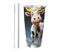 HJBNW Tumbler da 590 ml in acciaio inossidabile con coperchio e cannuccia doppia parete isolata sottovuoto tazza da caffè da viaggio mucca sopra la luna tazze da caffè riutilizzabili tazza da viaggio