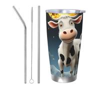 HJBNW Tumbler da 590 ml in acciaio inossidabile con coperchio e cannuccia doppia parete isolata sottovuoto tazza da caffè da viaggio mucca sopra la luna tazze da caffè riutilizzabili tazza da viaggio