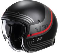 HJC V31 Byron Retro Casco Jet, nero/grigio/rosso, Taglia L (58/59)