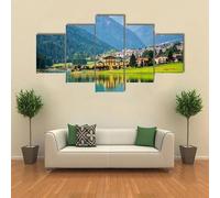 HJDGLP quadri moderni camera da letto stampe su tela 5 Pezzi quadri su tela Borgo vicino al Lago di Auronzo arredamento casa Parete Ufficio Bagni soggiorno Decor Con cornice,200x100cm