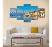 HJDGLP quadri moderni camera da letto stampe su tela 5 Pezzi quadri su tela Piccolo Borgo Sul Lago Di Como arredamento casa Parete Ufficio Bagni soggiorno Decor Con cornice,200x100cm