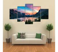 HJDGLP stampa su tela 5 Pezzi quadro moderno soggiorno,quadri camera da letto,Quadro Su Tela 5 Pezzi stampe da parete,Con cornice,Tramonto sul lago di Santa Maria,regali personalizzati 150x80cm