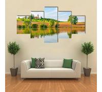 HJDGLP Stampe e Quadri su Tela 5 Pezzi Chiesetta con lago Poster Wall Art Quadro su Tela Modulare quadri moderni camera da letto Soggiorno Decorazione Pronto da appendere regalo 100x55cm