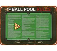 Hjdikjnjlk UK 8 Ball Pool Rules, Billiards Rules, Billiards Rules, Biliardo, Poster in alluminio metallo latta retrò cartello per bar, ristoranti, bar, hotel, zoo, caffè, 20,3 x 30,5 cm, colore