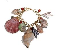 HJDIPCKYVG Braccialetto a catena con perle d'acqua dolce da 20,3 cm, con perle di mare e agata rossa, placcata in oro, per l'estate e la spiaggia, 20,3 cm