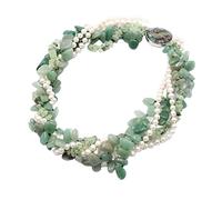 HJDIPCKYVG Collana da donna con perle bianche e pietre di avventurina verde forata con giada