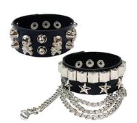 HJDJBD 2 bracciali con borchie, con chiusura regolabile, accessorio gotico, per uomo e donna, punk, per feste, concerti, rocker, cosplay, colore nero