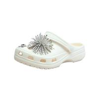 HJDMO - Zoccoli classici da giardino da donna con strass, con cinturino sul tallone, suola spessa in EVA, traspiranti, antiscivolo, sandali estivi da donna, 7 colori, bianco, rosa, grigio