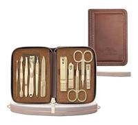 HJDQMDHA Set da 11 Pezzi per Manicure e Pedicure e Kit per la Cura della Persona, Strumenti in Acciaio al Carbonio Dorato, Set tagliaunghie, Custodia da Viaggio