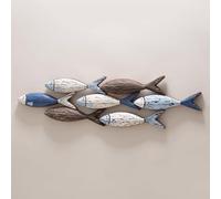 HJDSUDU Decorazione Parete con Pesce in Legno Massello, Grande Decorazione Parete con Pesce dell'Oceano Costiero, Scultura Parete, Decorazione Parete in Legno Scuola Pesci, Spiaggia/24.2 * 6.5inch
