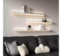 HJDSUDU Mensole da Parete Mensole galleggianti, mensola espositiva con Luce LED illuminata Integrata, 1 mensola in Metallo a Parete con Emissione di Luce, per Soggiorno,Bianca,150cm/59in