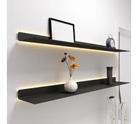 HJDSUDU Mensole da Parete Mensole galleggianti, mensola espositiva con Luce LED illuminata Integrata, 1 mensola in Metallo a Parete con Emissione di Luce, per Soggiorno,Nero,120cm/47in