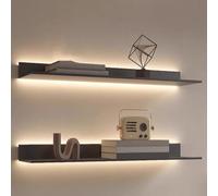 HJDSUDU Mensole da Parete Mensole galleggianti, mensola espositiva con Luce LED illuminata Integrata, 1 mensola in Metallo a Parete con Emissione di Luce, per Soggiorno,Grigio,180cm/71in