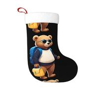 HJFCZH A Little Bear Traveling Around The World Pattern Calza di Natale perfetta per decorare uffici, alberi, caminetti e tavoli