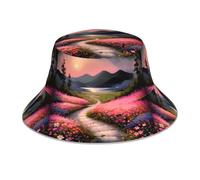 HJFCZH A Path Full of Flowers Printing Cappello alla pescatora riflettente unisex leggero, traspirante, pieghevole, nero