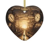 HJFCZH Albero di Natale Ceramica appeso Amore Ciondolo orologio tempo Immagine Fori accuratamente perforati Corda di metallo