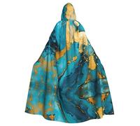 HJFCZH Azurite Teal e Foil Gold Oil Marble Pattern Pattern Adulto Halloween giacca con cappuccio mantello lungo partito mantello adatto per uomini e donne