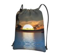HJFCZH Beach Sunrise Prints, zaino con cerniera e coulisse, ultra resistente, impermeabile, per viaggi e sport, custodia leggera e pieghevole