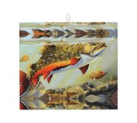 HJFCZH Brook Tappetino scolapiatti da cucina con stampe per pesca a mosca, assorbente, con stampe vivaci, ad asciugatura rapida, per piatti e utensili, antiscivolo