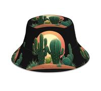 HJFCZH Cactus Before Sunset Printing Cappello alla pescatora riflettente unisex leggero, traspirante, pieghevole, nero