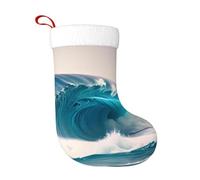 HJFCZH Calza di Natale cartone animato blu onda del mare Immagine morbida, leggera, con una buona sensazione tattile facile da appendere