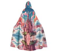 HJFCZH Candy Castle In The Clouds Pattern Adulto Halloween Giacca con cappuccio Mantello lungo partito Mantello adatto per uomini e donne