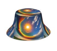 HJFCZH Cappello alla pescatora riflettente con immagine del sole alto nel cielo, unisex, protezione solare, copricapo per uomini e donne, nero