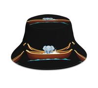 HJFCZH Cappello da pescatore riflettente con elefante che fa il bagno in barca, stampe per uomini e donne, per viaggi, campeggio, attività all'aperto, nero
