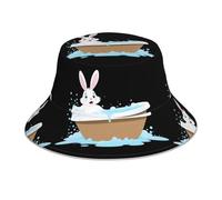 HJFCZH Cappello da pescatore riflettente con stampa di coniglietto che fa il bagno, per uomini e donne, per viaggi, campeggio, attività all'aperto, nero