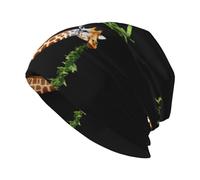 HJFCZH Cappello lavorato a maglia con giraffa che mangia erba stampe, morbido, caldo ed elastico, adatto per l'uso quotidiano, uscite e sport, nero