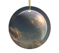 HJFCZH Ciondolo rotondo da appendere all'albero di Natale con immagine di un pianeta colorato, in ceramica, 7,4 cm, squisito e durevole